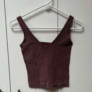 Aura Ribbed V-Neck crop Tank Top - Brown sz S/M